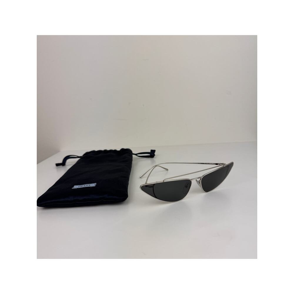 Prada SPR 63U Silver Metal Frame Dark Gray Lens Fashion Cat Eye Sunglasses RARE - Picture 2 of 11